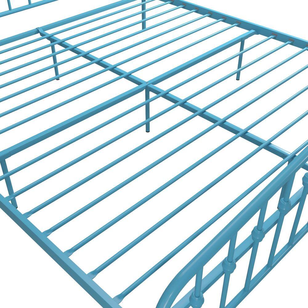 Sea Blue King Metal Frame Upholstered Bed with Drawer