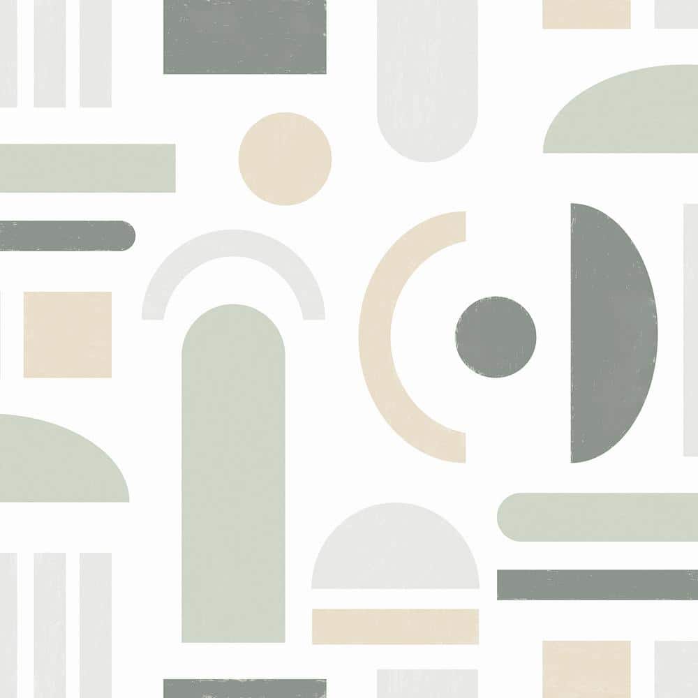 Self-Adhesive White and Green Geometric Peel and Stick Wallpaper