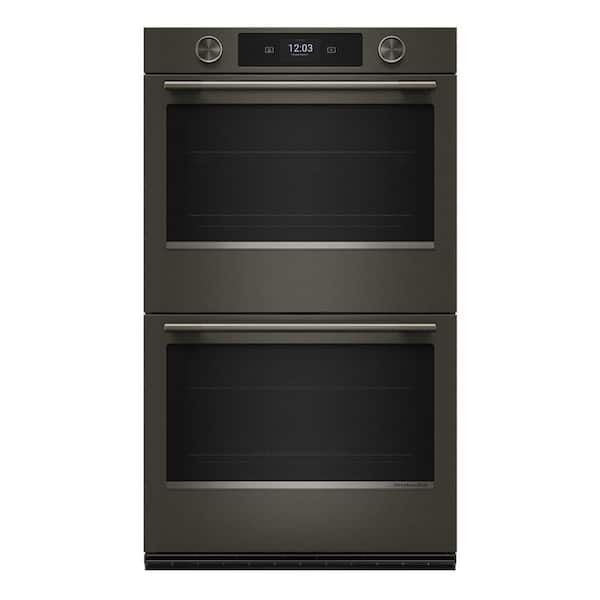 30 in. Double Electric Wall Oven with True Convection Self-Cleaning in Black Ore