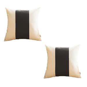 Boho-Chic Handcrafted Jacquard Ivory & Black 18 in. x 18 in. Square Solid Throw Pillow Cover Set of 2