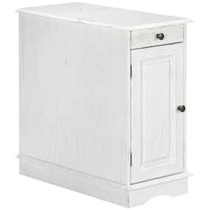 11.5in.W x 24.25in.H White Side Table with Flip Top, Slim End Table with Storage Drawer and Cabinet