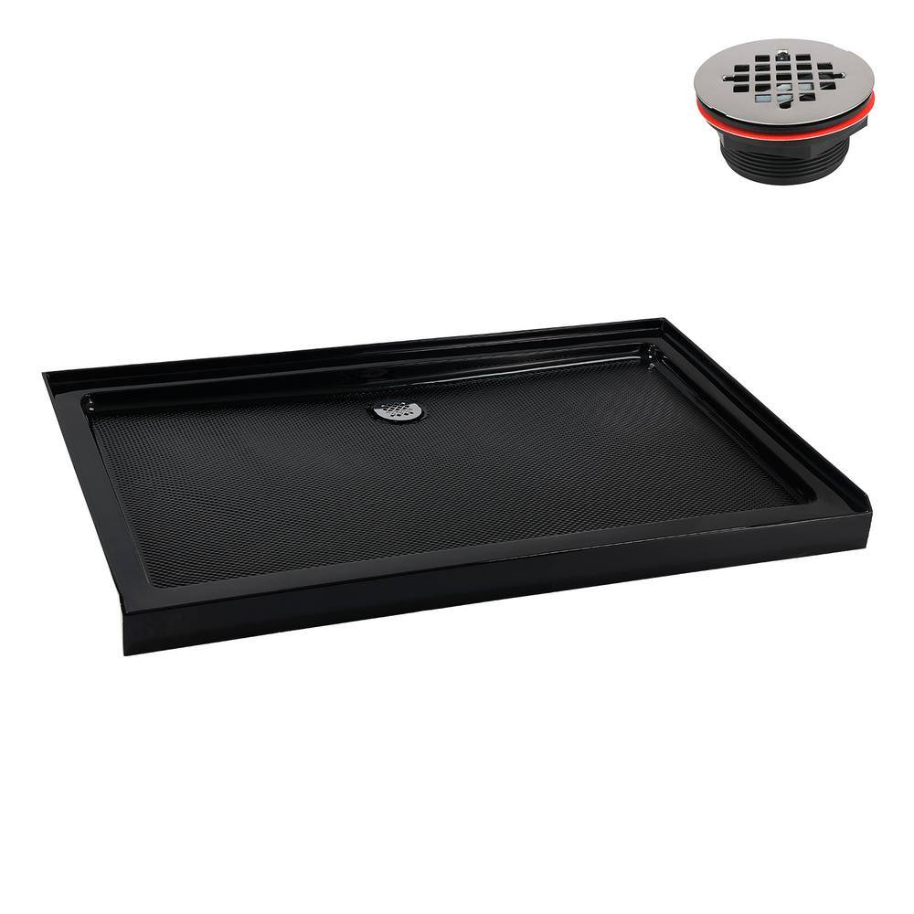 Glossy Black Rectangular Acrylic Shower Base with Center Drain
