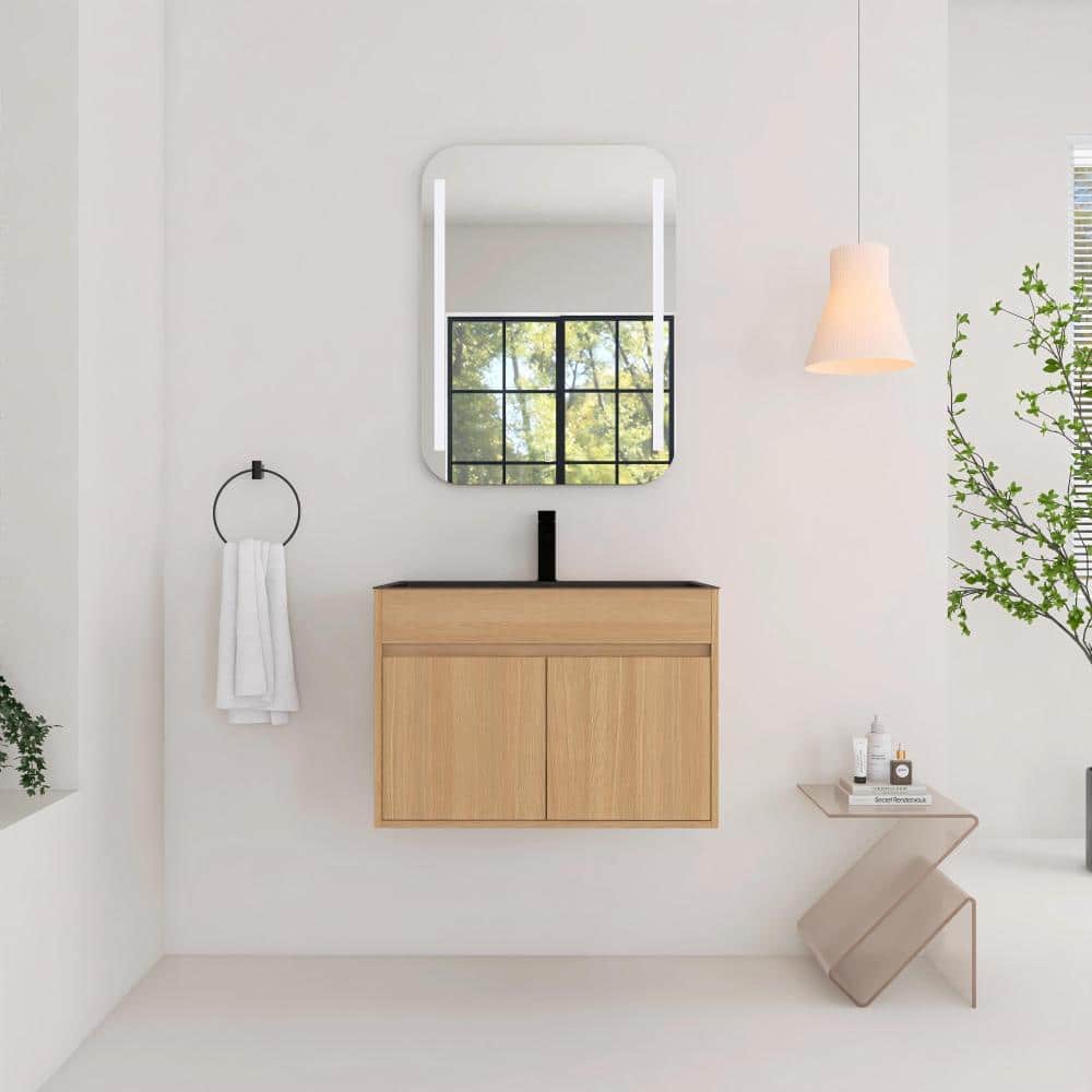 28 in. Single Floating Oak Bath Vanity with Gun Gray Stainless Steel Top Unassembled price history on PriceWatchPro