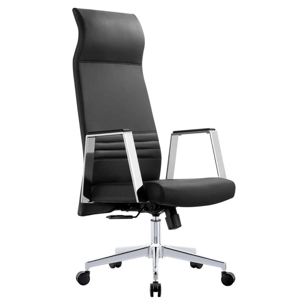 Aleen Mid-Century Modern High-Back Leather Office Chair with Adjustable Height, Tilt and Swivel (Black)