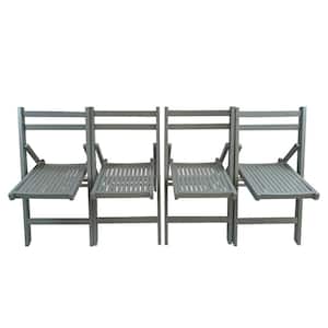 Foldable Wood Outdoor Dining Chair Slatted Seat Folding Chair in Gray (Set of 4)
