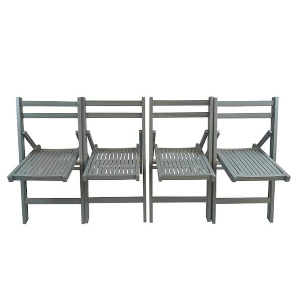 Unbranded Foldable Wood Outdoor Dining Chair Slatted Seat Folding Chair in Gray (Set of 4)