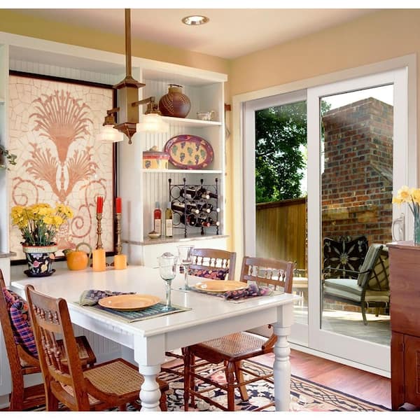 72 in. x 80 in. Right-Hand Gliding LowE Impact Glass White Fiberglass Double Prehung Patio Door with Composite Frame
