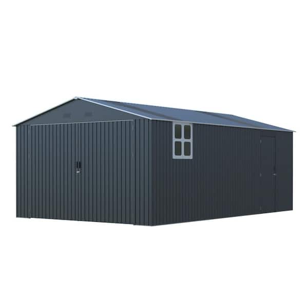 13 ft. W x 20 ft. D Gray Metal Outdoor Storage Shed, Large Garage Shed with 2 Windows 2 Translucent Panels (260 sq. ft.)