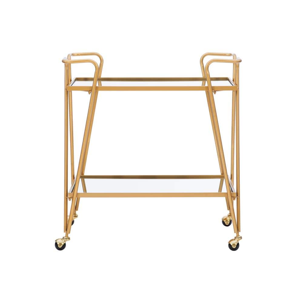 Mid-Century Glam Mirrored Gold Bar Cart with Spacious Storage