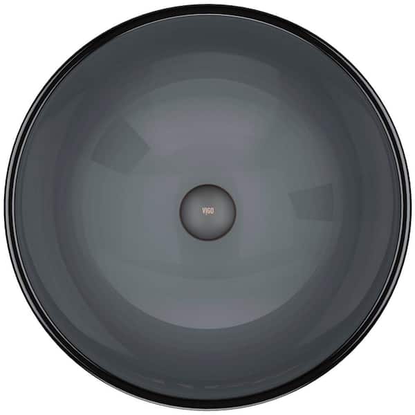 Giovanni Sheer Black Glass 17 in. L x 17 in. W x 6 in. H Round Vessel Bathroom Sink