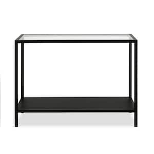 Rigan 36 in. Blackened Bronze/Clear Standard Rectangle Glass Console Table with Storage