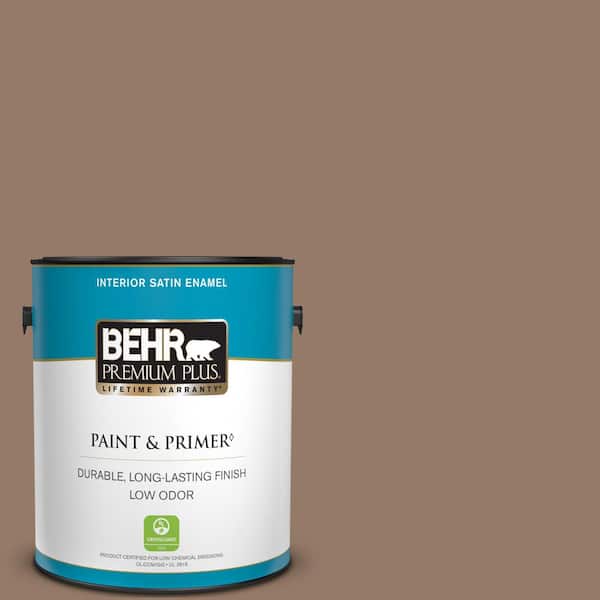 BEHR PREMIUM PLUS 1 gal. #BXC-73 True Walnut Satin Enamel Low Odor Interior Paint & Primer