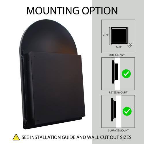 Aoibox 24 in. W x 36 in. H Arched Metal Medicine Cabinet with Mirror and Adjustable Shelves in Matte Black for Bathroom