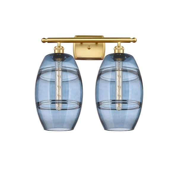 Vaz 18 in. 2-Light Satin Gold Vanity Light with Glass Shade