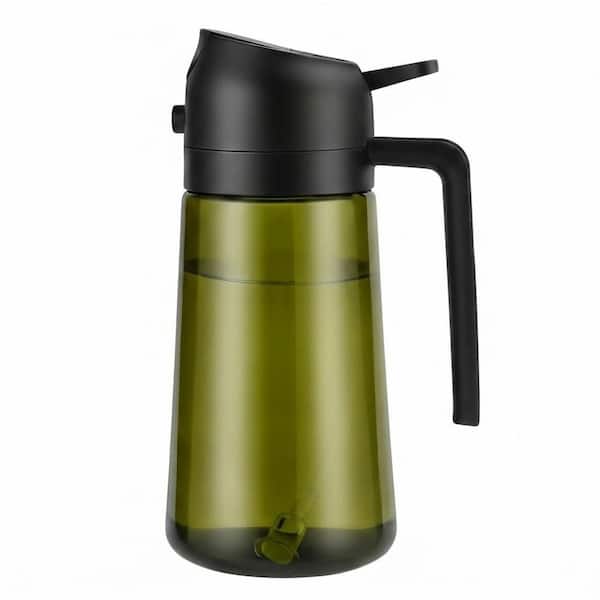 Glass Oil Dispenser Dark Green Oil Sprayer Dual Function Spray and Pour Food Grade Kitchen Bottle 1 Piece