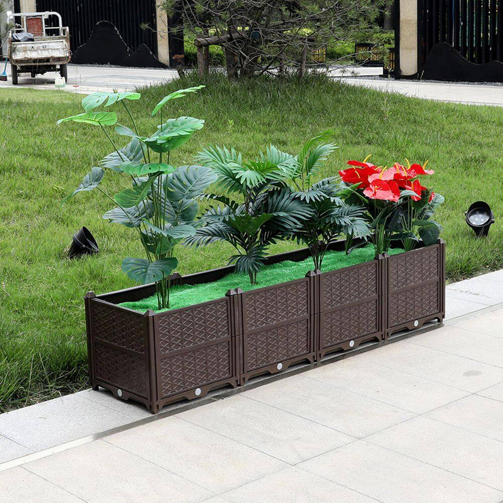 Brown Plastic Rectangular Outdoor Raised Garden Bed Planter Grow Box ...
