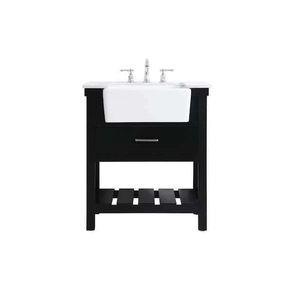 Unbranded Simply Living 30 in. W x 22 in. D x 34.125 in. H Bath Vanity in Black with Carrara White Marble Top