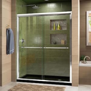Duet 36 in. D x 60 in. W x 74.75 in. H Semi-Frameless Sliding Shower Door in Chrome with Right Drain Shower Base