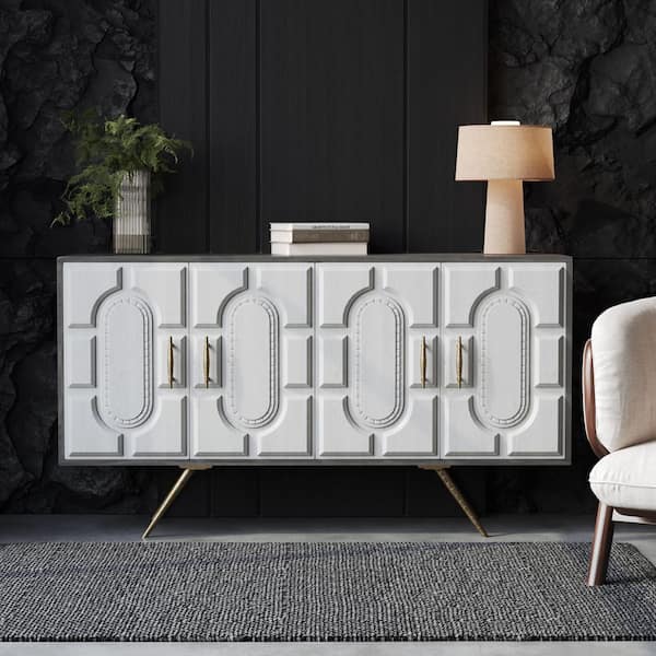 Urban Woodcraft Lugo White Wash 60 in. Side Storage Cabinet