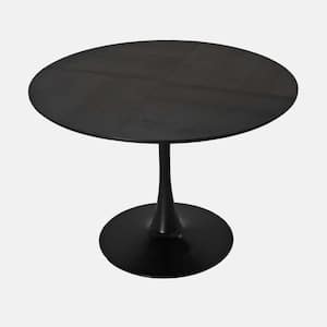 Black Wood 47.24 in. Pedestal Dining Table Seats 4