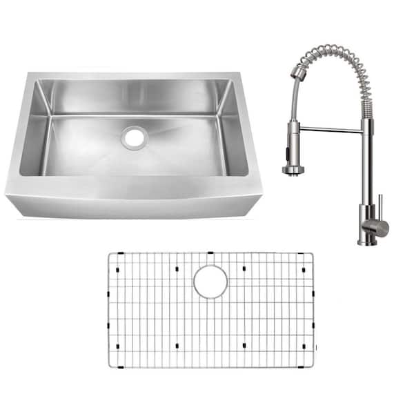 33 in. Farmhouse Apron Front Undermount Single Bowl 16 Gauge Stainless Steel Kitchen Sink with Pull Down Sprayer Faucet