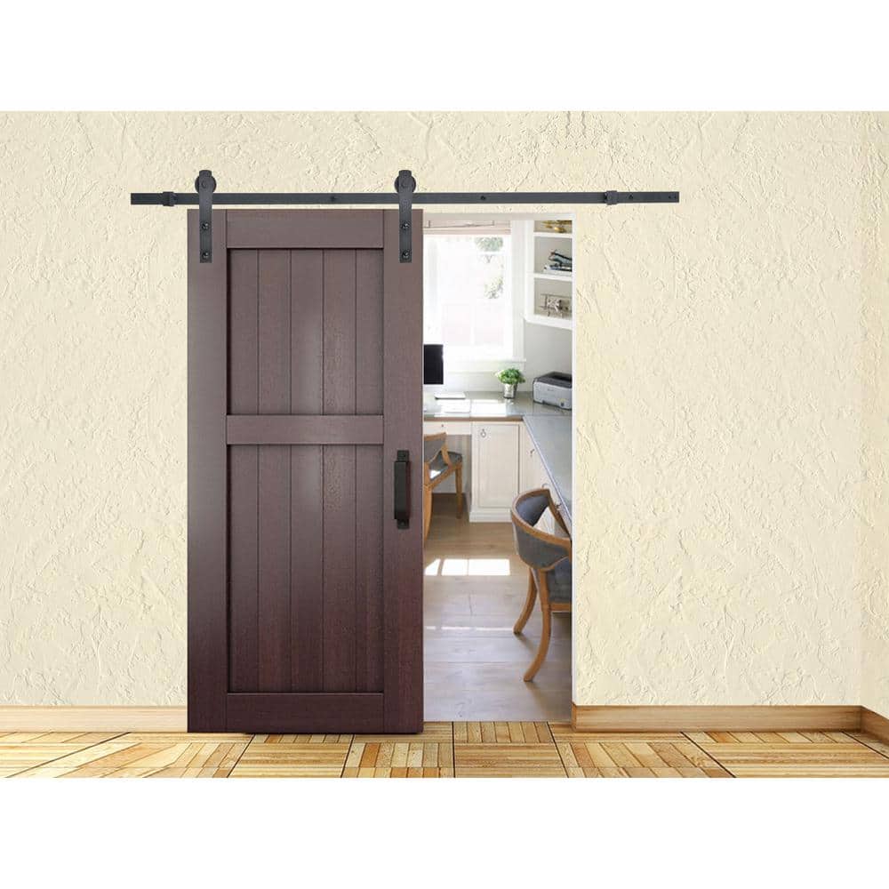 72 in. Black Steel Barn Door Sliding Track and Hardware Set