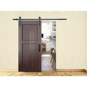 72 in. Black Classic Bent Strap Barn Style Sliding Door Track and Hardware Set