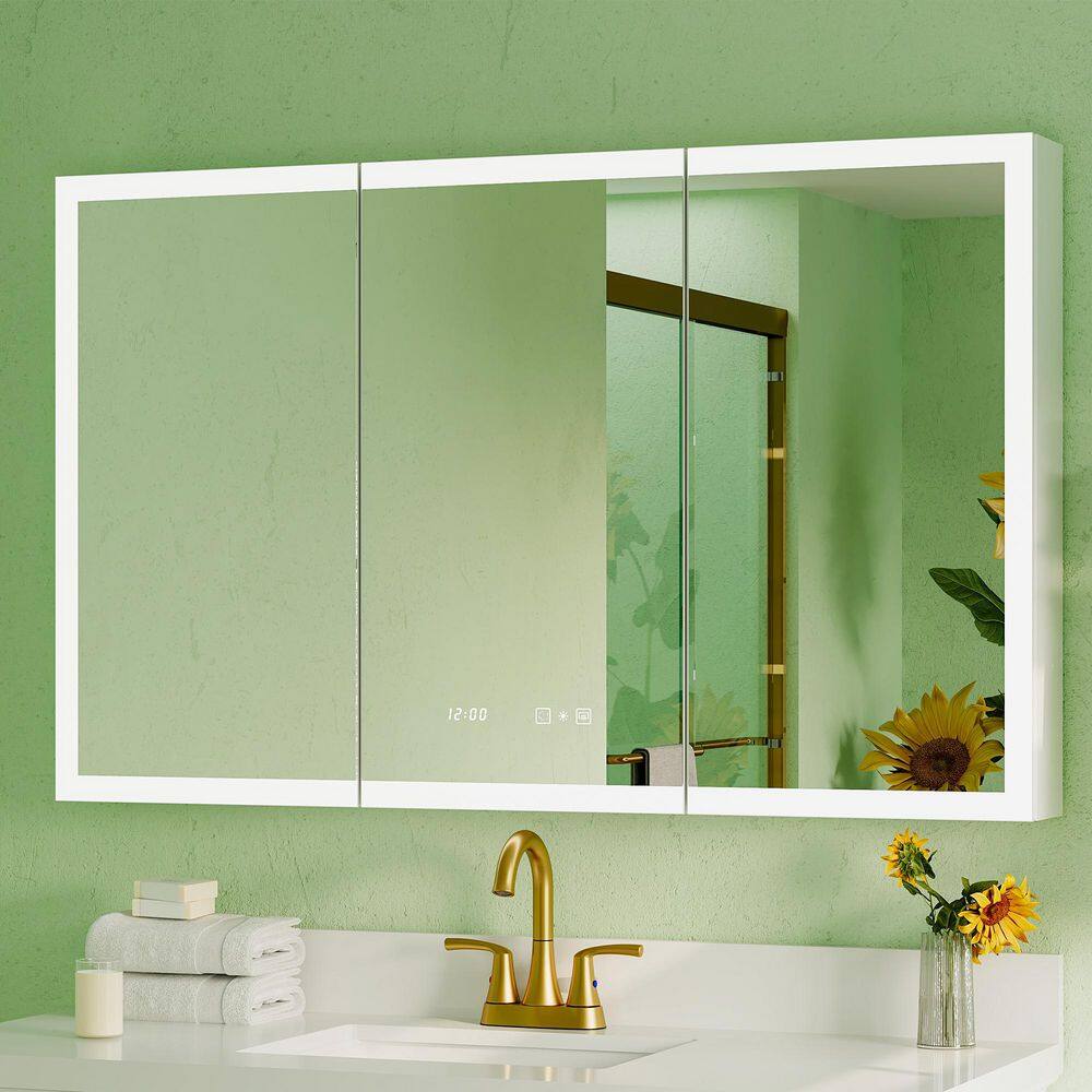 48 in. W x 30 in. H Rectangular Silver Aluminum Recessed/Surface Mount Medicine Cabinet with Mirror LED and Clock price history on PriceWatchPro