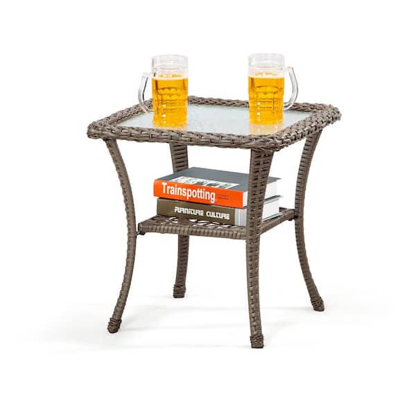 JOYSIDE Brown Wicker Outdoor Patio Side Table Square Coffee JOYSIDE Brown Wicker Outdoor Patio Side Table Square Coffee