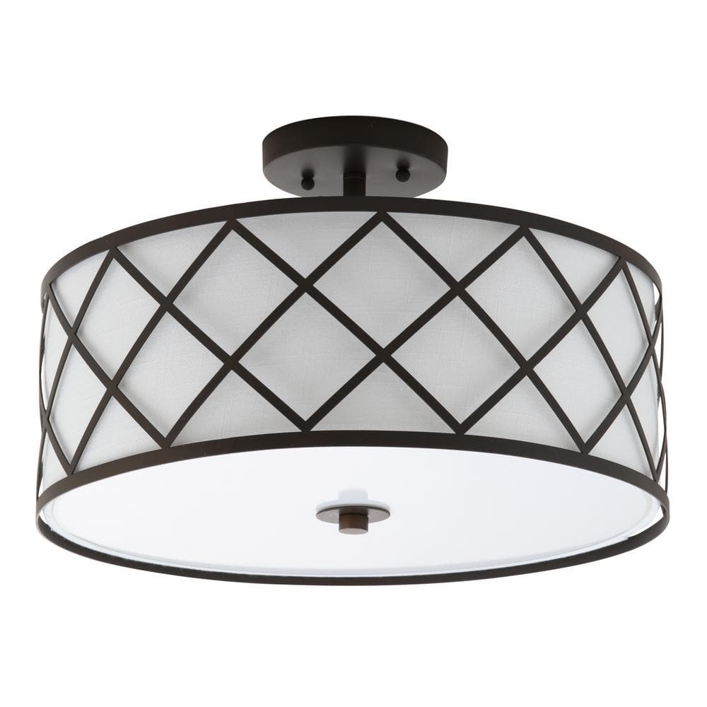 Transitional Elegance 16.75" Drum Flush Mount in Oil Rubbed Bronze with White Linen Shade