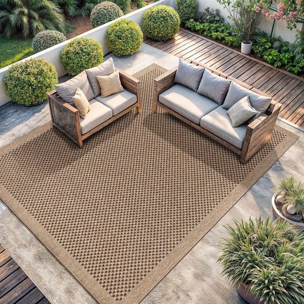 CAMILSON Easy Jute Dark Brown 8 ft. x 10 ft. Check Indoor Outdoor