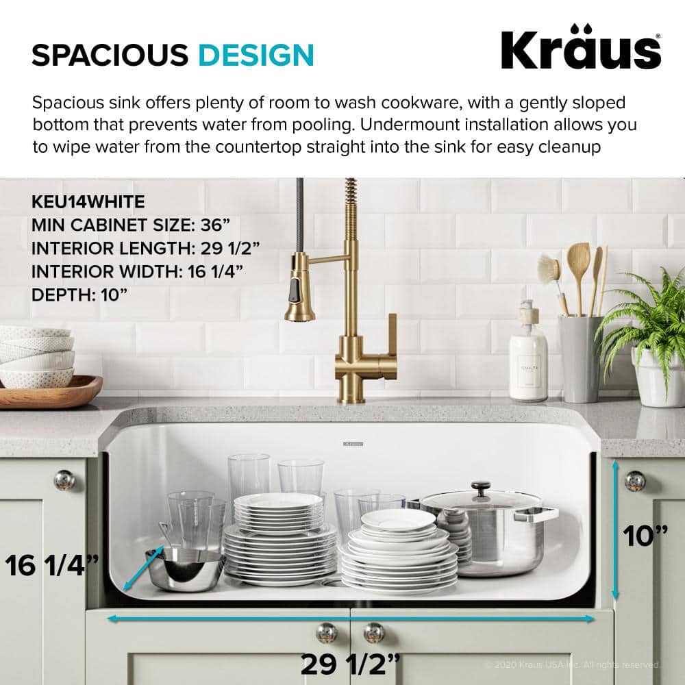 White 31 1/2-inch Undermount Stainless Steel Single Bowl Kitchen Sink