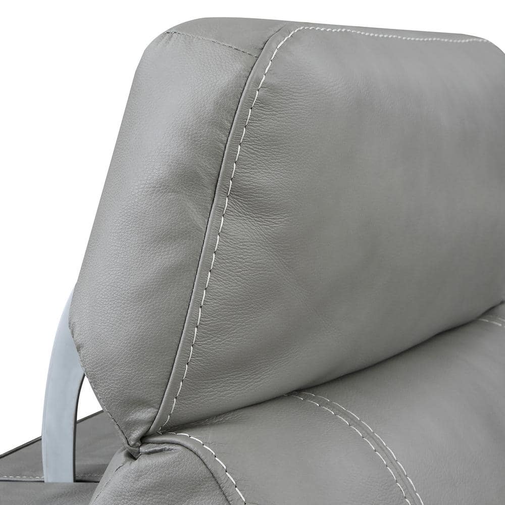 Gray Leather Power Recliner with Wood Accents