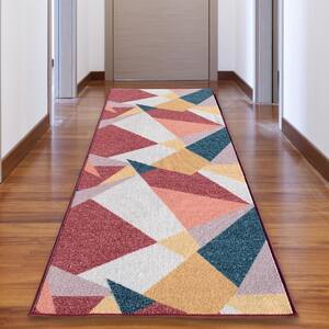 Geo Tria Gray Color 31 in. Width x Your Choice Length Custom Size Roll Runner Rug/Stair Runner
