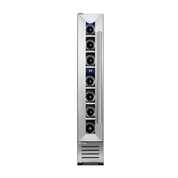 6 in. Single Zone Built-in/Freestanding 7 Bottle Wine Cooler with Adjustable Shelves in Stainless Steel (Left-Hinged)