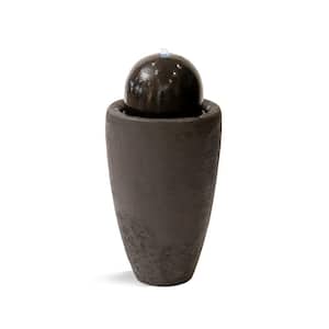 25.98 in. W Round Modern Stone Textured Sphere Water Floor Fountain with LED Lights, Garden Sphere Fountain in Brown