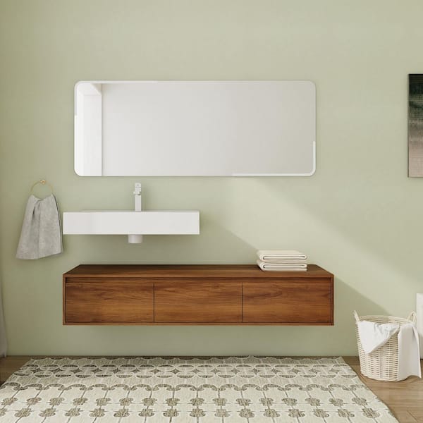 60 in. Wall-Mounted Single Brown Ebony Bath Vanity with White Resin Top Assembled