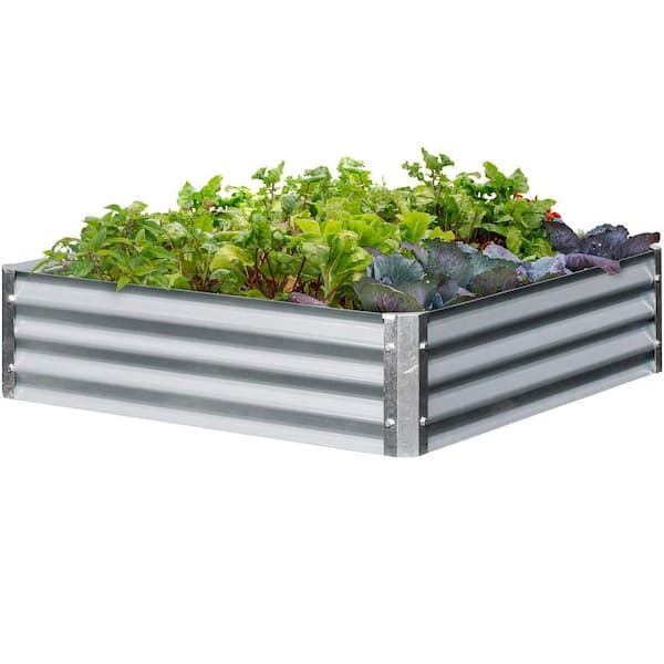 EarthMark Bajo Series 40 in. x 40 in. x 10 in. Square - Galvanized Metal Raised Garden Bed