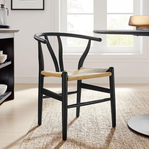 Amish Wood Rope Dining Room Chair in Black-29 Inch Tall Solid Elm Wood Accent Armchair