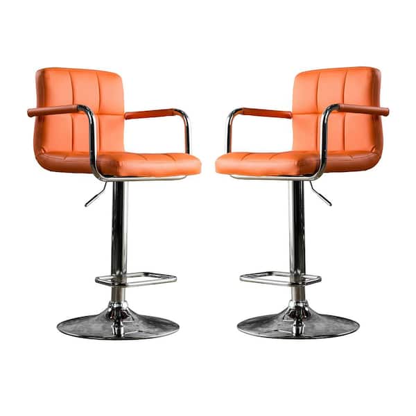 Furniture of America Lennocx 42.75 in. Orange Low Back Metal Height Adjustable Bar Stool with Faux Leather Seat (Set of 2)