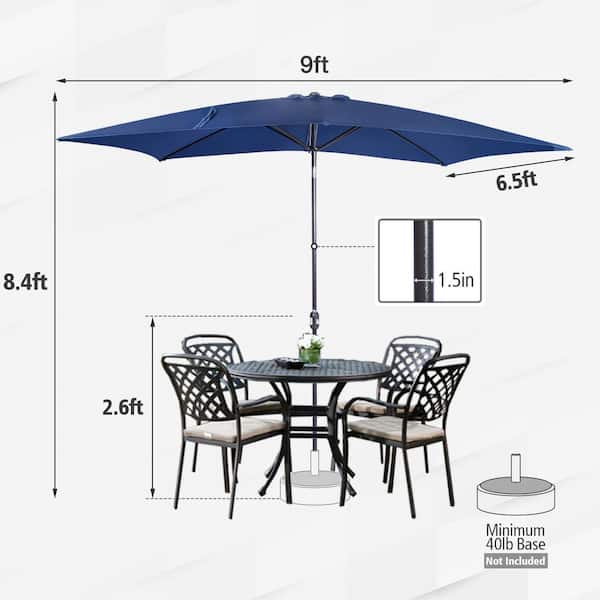 9ft. x 6.5ft. Rectangular Market Patio Umbrella in Navy Blue