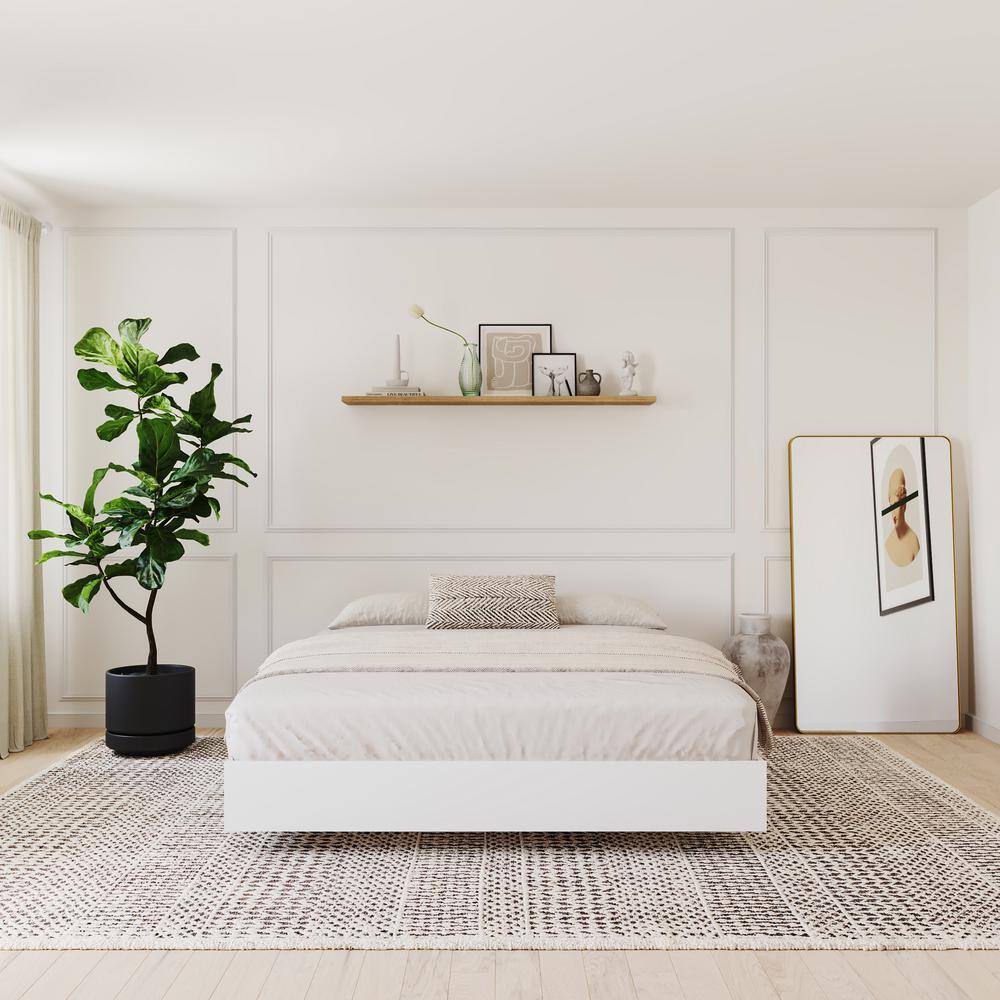 Aerial White Full/Double Floating Platform Bed with Wood Frame