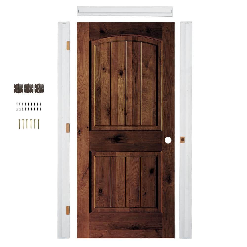 30in.x80in. Alder Left-Hand Red Mahogany Stain V-Groove Wood Assembly Required Interior Door Kit w/ Quick Assemble Jamb price history on PriceWatchPro