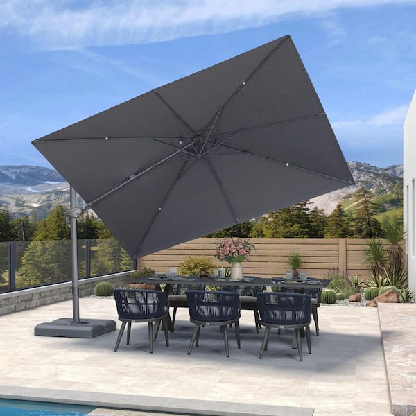 PURPLE LEAF 11 ft. x 8 ft. Outdoor Patio Umbrella Cantilever Swivel Umbrella Aluminum Offset 360° Rotation Umbrella in Graphite Grey