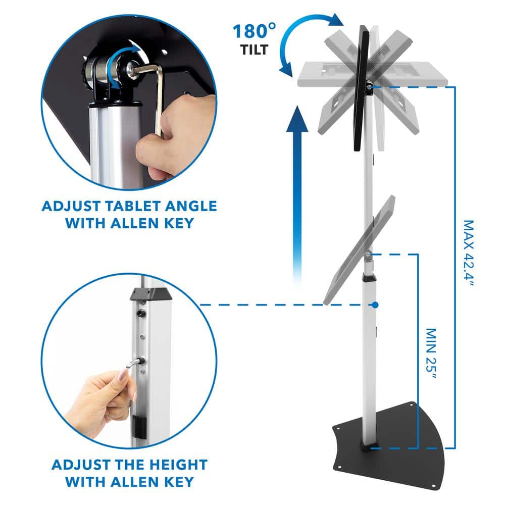 Adjustable Anti-Theft Black and Silver Tablet Floor Stand