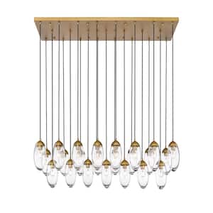 Arden 23-Light Rubbed Brass Shaded Linear Chandelier with Clear Glass Shade with No Bulbs Included