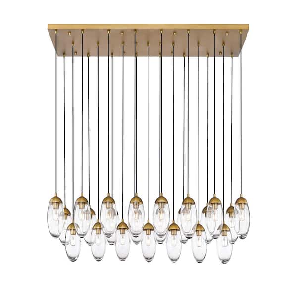 Unbranded Arden 23-Light Rubbed Brass Shaded Linear Chandelier with Clear Glass Shade with No Bulbs Included