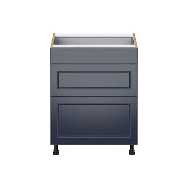 J COLLECTION Devon Painted Blue Shaker Assembled Base Kitchen Cabinet with 3 Drawers 21 in. W x 34.5 in. H x 24 in. D