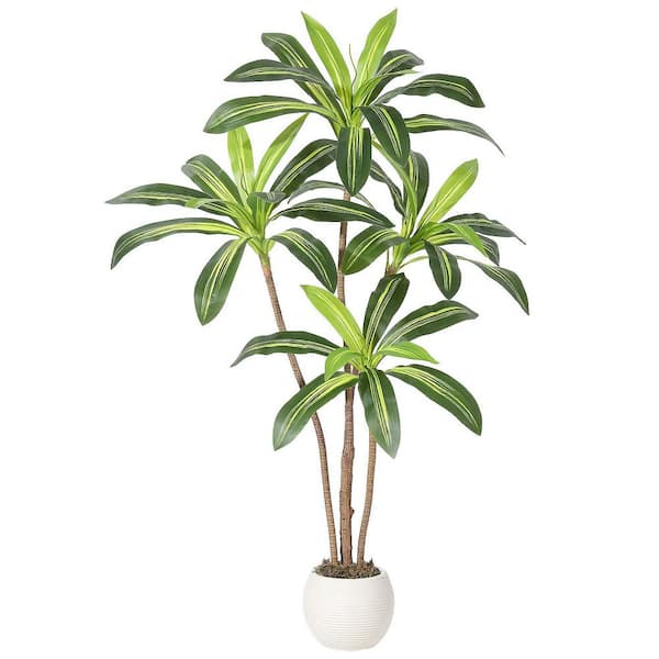 MOVECOM 5FT Artificial Dracaena Tree,Artificial Plants Indoor with White  Tall Planter,Fake Tropical Floor Plant in Pot U2UfqHYHBsNMoKvlQ2TF