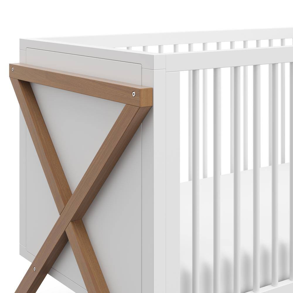 White and Driftwood 3-in-1 Convertible Baby Crib with Adjustable Mattress Support